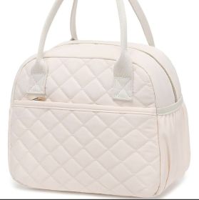 Soft Padded Diamond Stitch Lunch Cooler Bag, Portable Insulated Bento Carrier with Outer Pocket, Waterproof Thermal Handbag for Daily Meal Transp